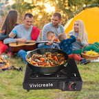 Vivicreate 8500 BTU Portable Butane Gas Stove for Camping Cooking Outdoor, Lightweight Portable Stove Burner with Auto Ignition, Estufa de Gas Portátil para Camping al Aire Libre(Black)