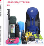 Bseash 50L Hiking Backpack, Water Resistant Lightweight Outdoor Sport Daypack Travel Bag for Camping Climbing Skiing Cycling (Blue - No Shoe Compartment)