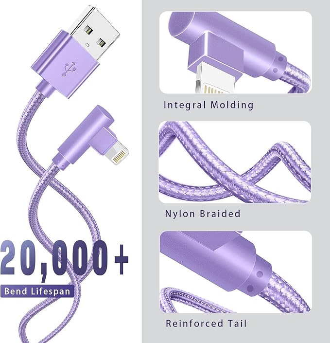 iPhone Charger,3 Pack 10FT Lightning Cable [Apple MFi Certified] iPhone Fast Charging Cable 90 Degree Nylon Braided Cord Compatible with iPhone 14/13/12/11 Pro Max/XS MAX/XR/XS/X/8/7/Plus/iPad