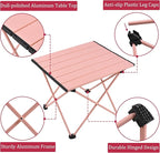 Grope Portable Beach Table for Sand with Aluminum Table Top, Folding Camping Table Easy to Carry, Prefect for Outdoor, Picnic, BBQ, Cooking, Festival, Beach, Home (Pink-S)