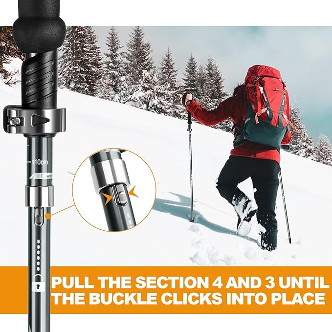 COVACURE Trekking Poles - Collapsible Hiking Sticks with Anti-Shock Tips, Lightweight & Foldable Walking Sticks for Snow Trails & Mountain Climbs, Durable Trekking Gear for Men and Women