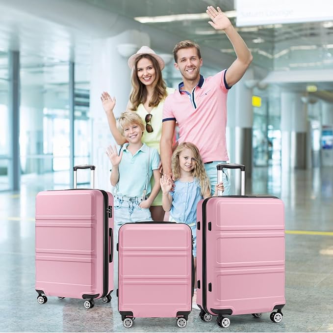 Kono 3 Piece Luggage Sets Expandable(only 28") Lightweight with Spinner Wheels TSA Lock Hardside Travel Rolling Suitcases 20in 24in 28in Carry on Pink