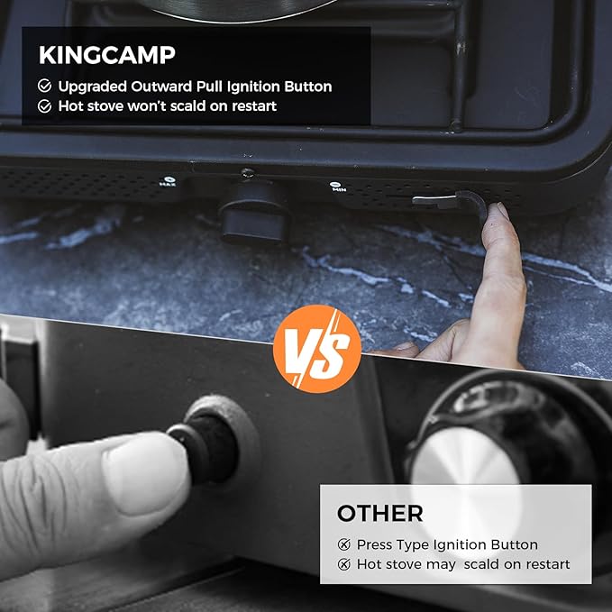 KingCamp 2 Burner Camping Stove，Portable Folding Stove with 20000 BTU，Backpacking Camp Stove for Outdoor Cooking，2 Adjustable Burners & Piezo Ignition for BBQ Hiking Backpacking Camping