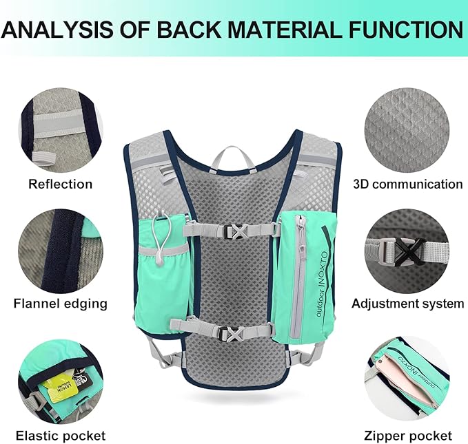 INOXTO Running Hydration Vest Backpack,Lightweight Insulated Pack with 1.5L Water Bladder Bag Daypack for Hiking Trail Running Cycling Race Marathon for Women Men