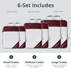 6 Set Compression Packing Cubes for Travel - Compressible, Lightweight, and Space-Saving Packing Cubes, Travel Essentials for Women, Wine