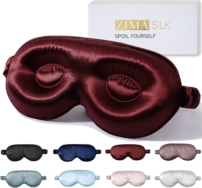 ZIMASILK Adjustable 22 Momme 100% Pure Mulberry Silk Sleep Mask, 3D Contoured Cup Eye Mask for Sleeping, Super Soft Breathable Blindfold, Perfect Blocks Light for Sleeping (Burgundy)