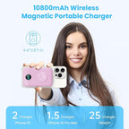 Magnetic Portable Charger 10800mAh,4-in-1 Wireless Power Bank with iWatch Charger, QC4.0+20W PD Fast Charging USB C Battery Pack with LCD Display for Magsafe,iPhone 16/15/14/13/12,Apple Watch, Pink