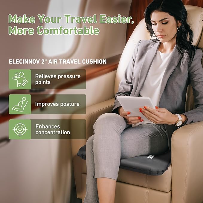 Inflatable Seat Cushion, Self Inflating Memory Foam Stadium Seat Cushion Lightweight Camping Chair Pad Airplane Cushion for Long Flights Outdoor Travel Bleacher Office Car Backpacking (Grey)