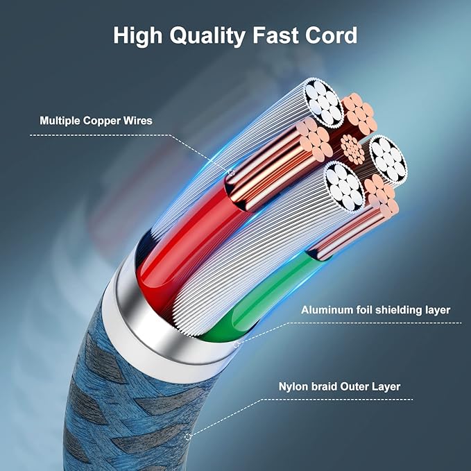 Essri 2Pack for iPhone Charger Cord 6FT, Lighting Cable 6 Feet to USB Charging Cable, Nylon Braided Charging Cord 6 Foot Compatible with iPhone 14 13 12 11 X XS XR 15 Pad - Blue