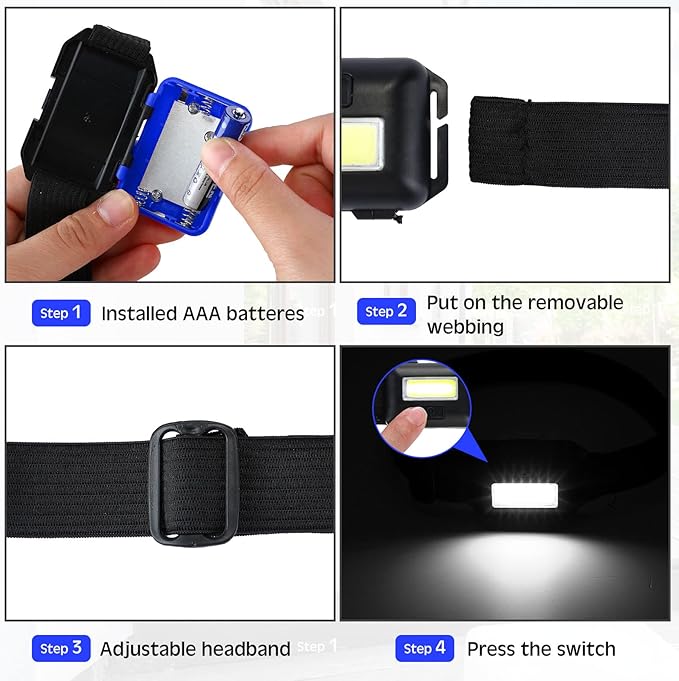 30 Pcs Halloween LED Headlamp Flashlight for Adults Outdoor Flashlight Headlamps with Adjustable Headband Waterproof Head Lights with 3 Modes 90 AAA Batteries for Forehead Work Family Camp Run Read
