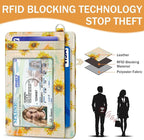 Yonlevres Credit Card Holder Slim Wallet, Sunflower RFID Wallet Women Front Pocket Small Card Holder, Travel Cute Funny Thin Card Case ID Window PU Leather RFID Blocking Card Organizer Gifts Girls