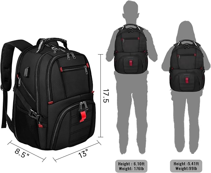 YOREPEK Large Backpack for Men, Extra Large Laptop Backpacks for Men Women, Water Resistant Travel Backpack Airline Approved Business Work Bag with USB Charging Port Fits 17 Inch Computer, Black
