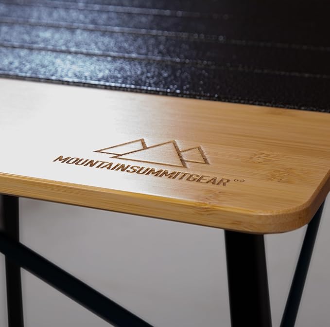 Bamboo/Aluminum Roll-Top Camping Table - Hybrid and Portable Aluminum-Top/Bamboo Folding Table with Adjustable Height Steel Frame by Caddis Sports