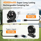 40000mAh Battery Powered Camping Fan,12-Inch Portable Personal Fan with Remote,LED Lantern, 6 Speeds,Timer,Auto Oscillation,Digital Display Cordless Tent Fan (Black)