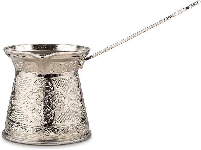 Alisveristime Authentic Turkish Coffee Pot, Handmade Cezve/Ibrik, 4-Inch Width, 4-Inch Height - 20.28 Ounce Enhance Your Coffee Experience Now! (6 Cup) (Silver)