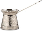 Alisveristime Authentic Turkish Coffee Pot, Handmade Cezve/Ibrik, 4-Inch Width, 4-Inch Height - 20.28 Ounce Enhance Your Coffee Experience Now! (6 Cup) (Silver)