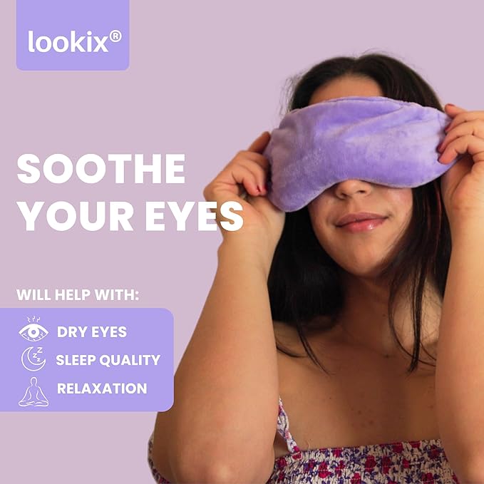 Weighted Lavender Eye Mask - Microwavable Sleep Mask with Natural Lavender & Flaxseed for Stress Relief, Headaches, Dry Eyes, Migraine Relief - Adjustable Strap, Soft & Reusable