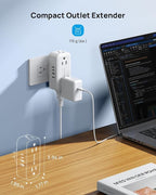 TROND Outlet Extender with 360 Rotating Plug, Plug Adapter with 4 Electrical Sockets and 4 USB Ports, 900 Joules Surge Protection, 3 Way Outlet Splitter for Home Office Travel, White