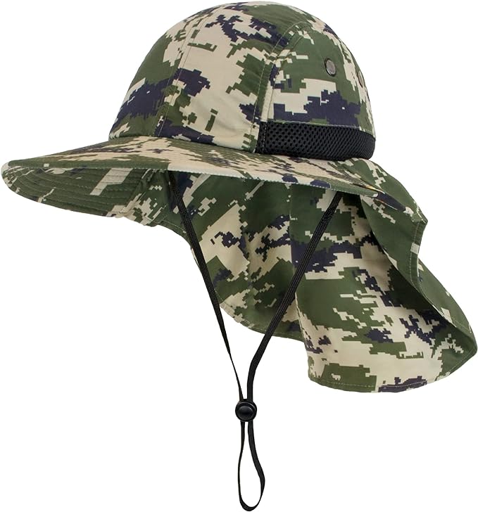 SUN CUBE Sun Hat for Men, Wide Brim Fishing Hat Neck Flap Cover Men, Women, Hiking, Camping, Sun Protection UV, Gardening