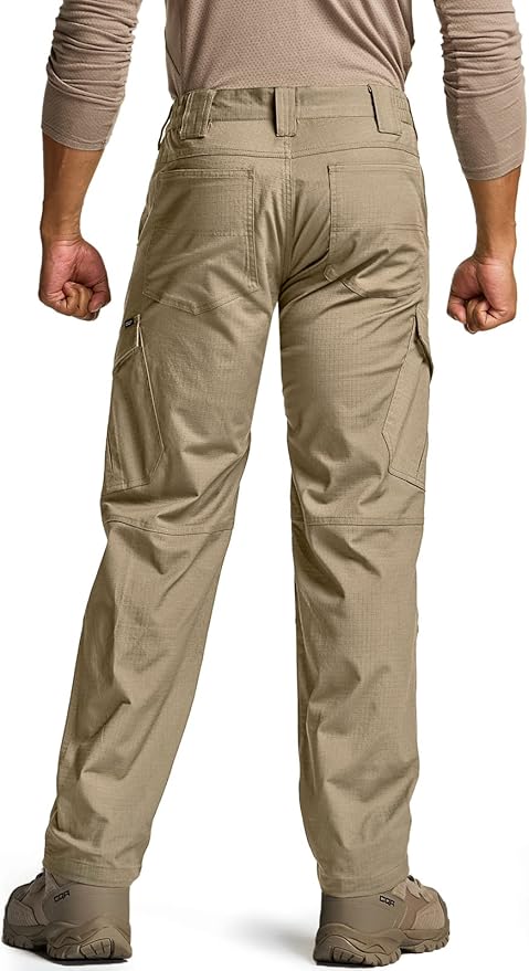 CQR Men's Flex Ripstop Tactical Pants, Water Resistant Stretch Cargo Pants, Lightweight EDC Hiking Work Pants