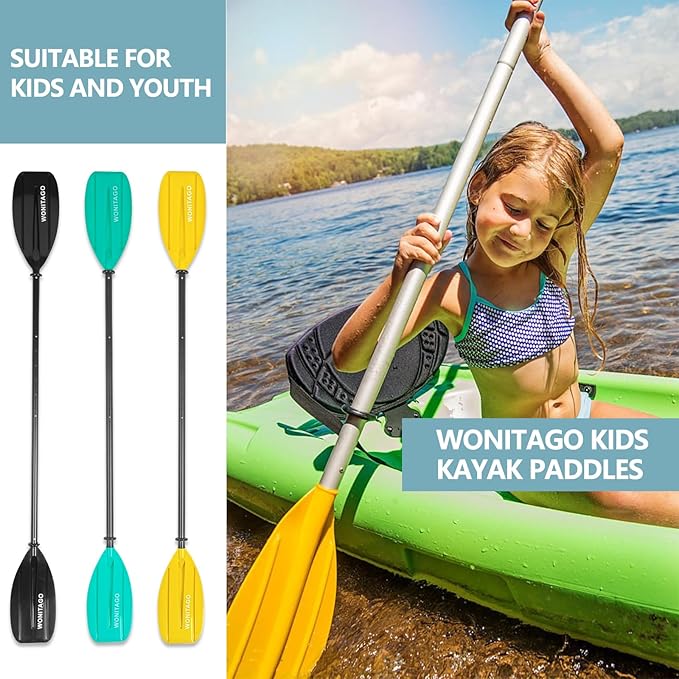 Kayak Paddles for Kid with Aluminum Shaft and PP Blade, Floating Kayaking Oars for Youth and Junior, Adjustable 163-183cm/64-72 Inches