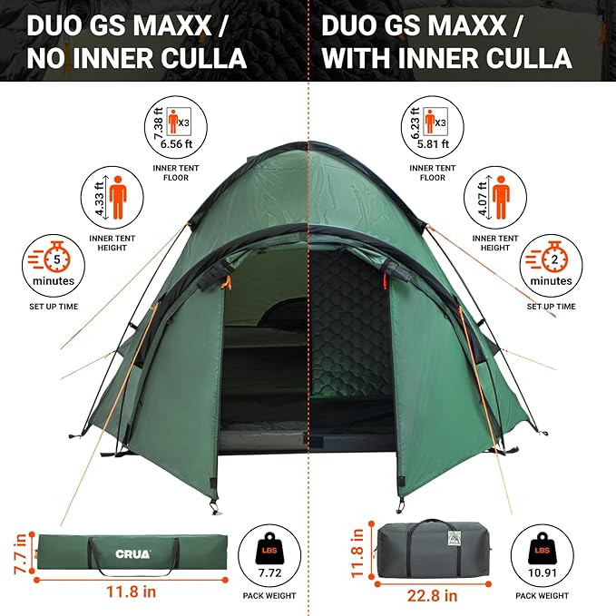 Crua Duo Outdoor Camping Tent – 2 Person Tent for Camping, Easy Pop-up Assembly, Lightweight and Waterproof Outdoor Gear for Hiking Backpacking, Weather Resistant