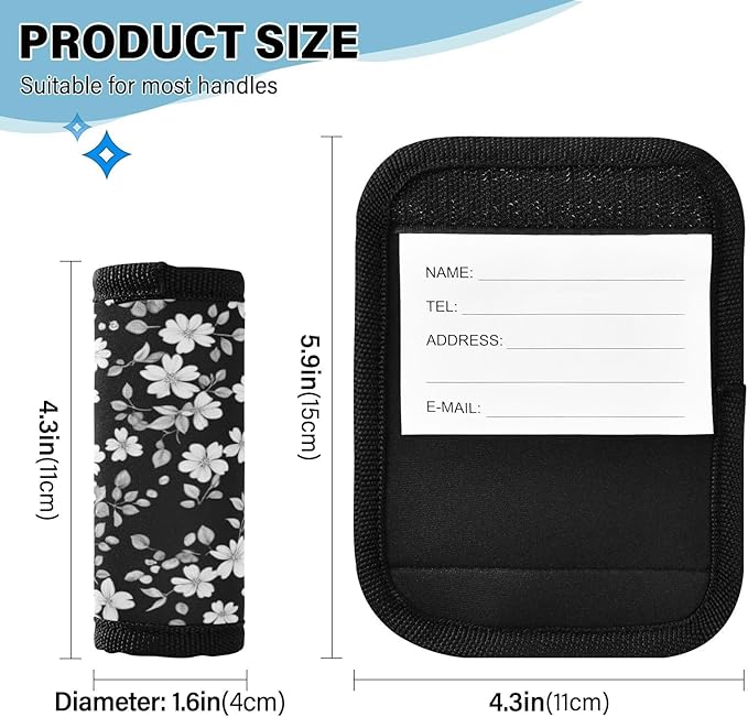 4Pcs Luggage Handle Wrap Suitcase Identifier Handle Covers Tags Soft Travel Bags Luggage Handle Gripper Accessories for Airplane Flying White Flower