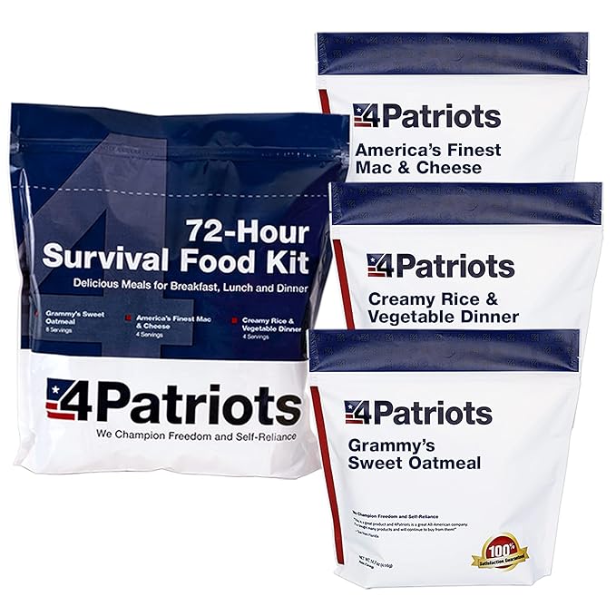 4Patriots 4-Week Kit + 72-Hour Kit Survival Food Bundle: Designed to Last 25 Years, 212 Servings