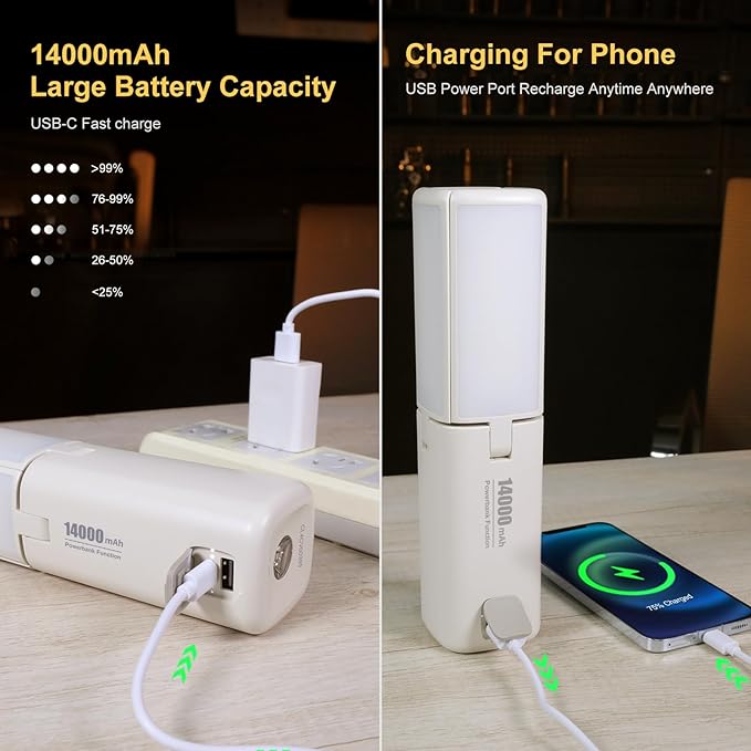 KLARUS CL2 Rechargeable Camping Lantern, 750LM 7 Light Modes Waterproof Foldable Tent Light with Power Supply for Emergency, Camping, Beach, Travel, Power Outages