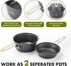 17pcs Camping Cookware Kit, 0.45Gal Pot, 7inches Pan,0.30Gal Kettle Set with 2 Set Stainless Steel Cups Plates Forks Knives Spoons for Hiking