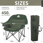 Colegence Oversized XL Padded Camping Chair Wide Heavy Duty Lawn Chairs Support 450 LBS Portable Folding Gaint Plus Camp Chair with Side Pocket Cup Holder for Outdoor Outside Sports Baseball-Green