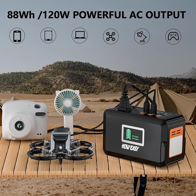 HOWEASY 120W Portable Power Bank, 24000mAh Portable Laptop Charger Battery Backup with 2 110V AC Outlets/ 3 DC Ports/2 USB QC3.0/LED Light for CPAP Outdoor Camping Travel Home Hurricane Emergency