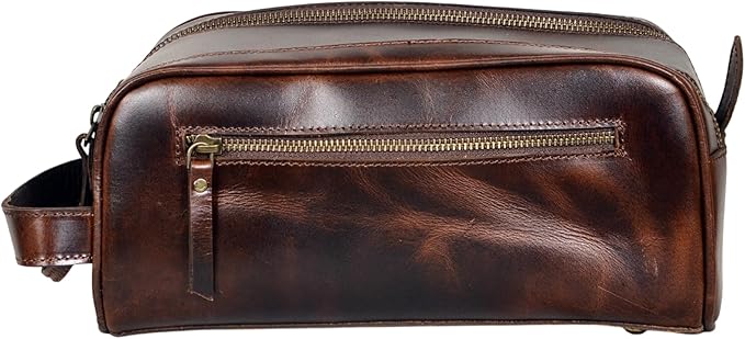 Premium Leather Toiletry bag With Waterproof Lining,Grooming Travel Mens Toiletry Bag,Mens Leather Shaving Bag, Handcrafted Vintage shaving- Kit (Combo of 4 Items)