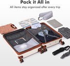 luggage sets 3 Piece with Spinner Wheel,100% PC Material Lightweight Durable,Expandable Carry On Travel Hardside Suitcase sets with TSA Lock for Men and Women (White+brown)