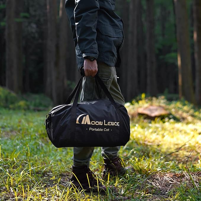 MOON LENCE Height Adjustable Camping Cot - Supports 330 lbs, Portable Folding Bed with Leg Extenders for Camping, Hiking, Sleeping, 1 Pack, Black