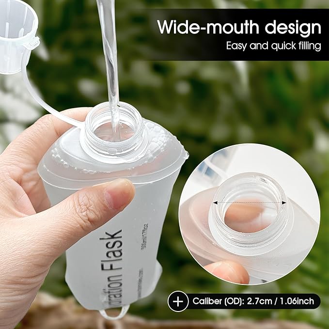 GYGYL Soft Flask, TPU Collapsible Soft Water Bottle for Hydration Pack, Running Vest, Leak-Proof Folding Water Bottle for Hiking Cycling Climbing Jogging-250ml White, 2pcs