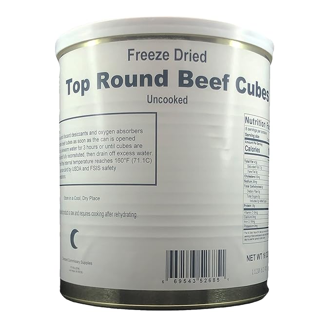 Military Surplus Freeze-Dried Top Round Beef Cubes – 16 oz, Uncooked – #10 Can – Long-Term Emergency Survival Food, Hunting, Camping, Backpacking & Prepper Supply – 25+ Year Shelf Life – Made in USA – Easy to Prepare