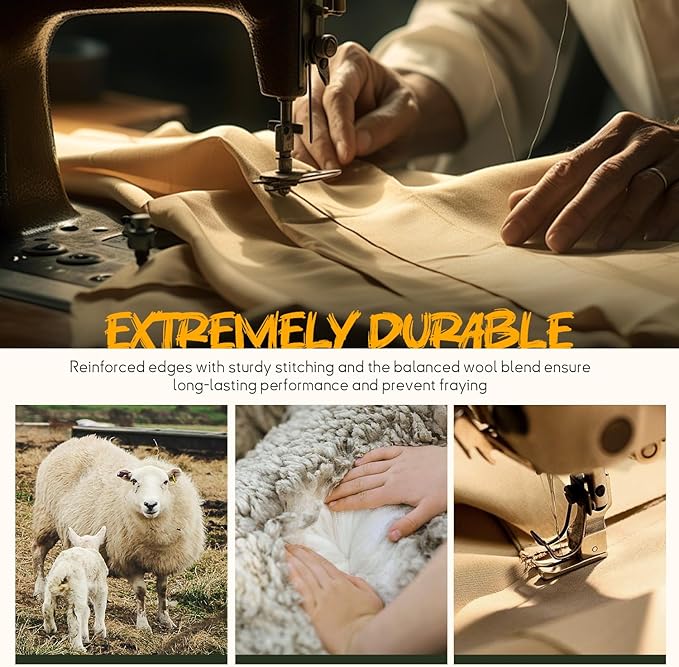 Merino Wool Blend Camping Blanket Ultra Warm, Moisture Wicking, Portable Outdoor Blanket for Camping, RV Trips, Adventures, Picnic, Bushcraft Survival Kits, Large 86"x62"