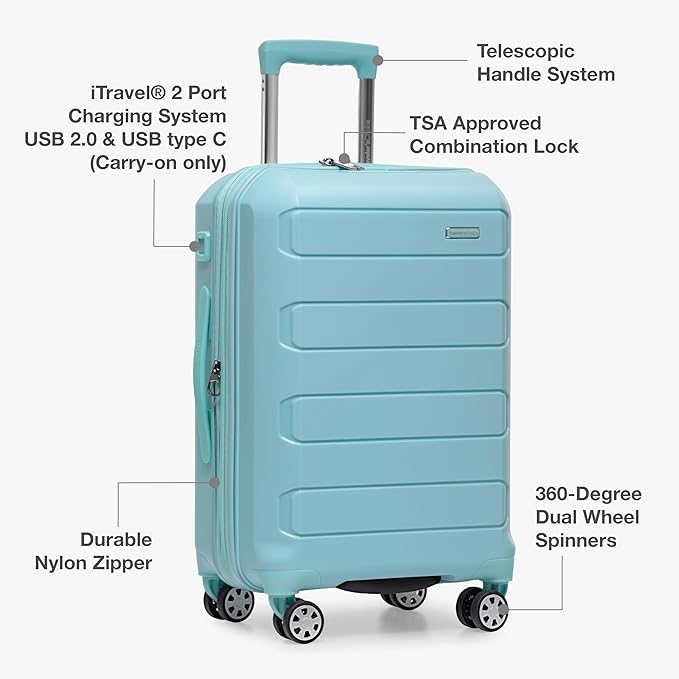 Traveler's Choice Pagosa Hardshell Expandable Luggage with Spinner Wheels, Baby Blue, 30-Inch Large