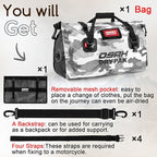 Waterproof Duffel Bag - Motorcycle Dry Bag Tail Bag with Large Storage Space, Waterproof Luggage Duffle Bags with Outer Mesh Zipper Pocket for Camping, Kayaking, Fishing & Traveling