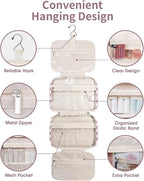 Narwey Travel Toiletry Bag for Women Large Hanging Makeup Bag Organizer Toiletries Bag for Full Size Essentials Accessories Cosmetics (Dusty Pink Checkerboard (Large))