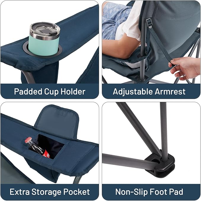 Timber Ridge 550 LBS Oversized Folding Camping Chair for Adults, Heavy Duty Outdoor Chair with Cup Holder Side Pocket for Camp, Lawn, Picnic, Navy-Upgrade