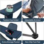 Timber Ridge 550 LBS Oversized Folding Camping Chair for Adults, Heavy Duty Outdoor Chair with Cup Holder Side Pocket for Camp, Lawn, Picnic, Navy-Upgrade