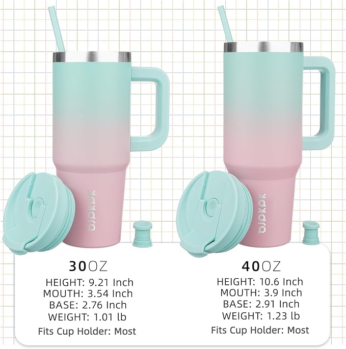 BJPKPK Tumbler With Handle And Straw 40oz Insulated Tumbler Cups With Lid Stainless Steel Travel Coffee Mug,Bubble Gum