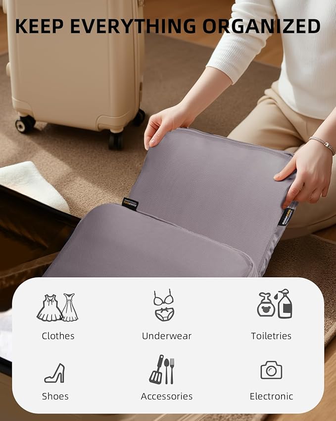 6 Set Compression Packing Cubes for Travel, Large Medium Small Luggage Organizers (Misty Silver)