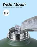 Coolflask 128 oz Gallon Water Bottle Insulated with Straw&3 Lids, Water Jug Large Stainless Steel Metal Vacuum Wide Mouth for Sports, Gym or Office, Non-BPA Keep Cold 48H Hot 24H, Dark Green