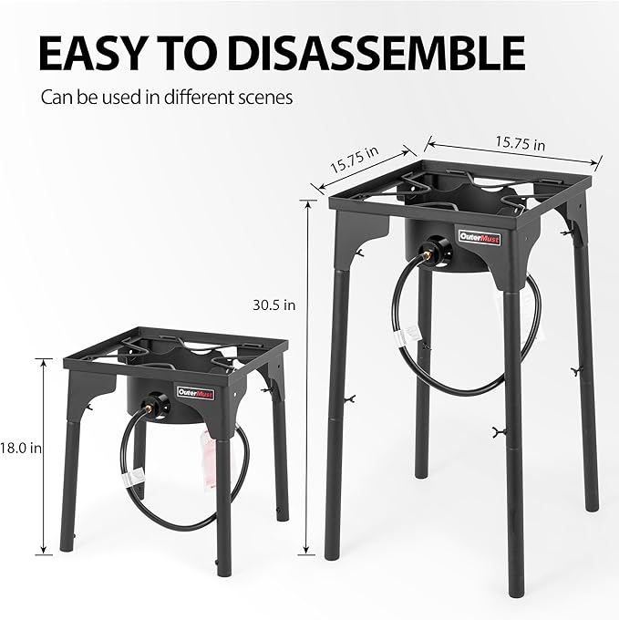 Outdoor Propane Burner Camping Stove Gas Burner with Adjustable Legs Ideal for Camping, Home Brewing, Turkey Frying and Maple Syrup Boiling