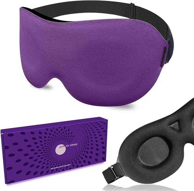 3D Sleep Mask for Side Sleepers – 100% Light Blocking Eye Mask for Sleeping, Zero Eye Pressure, Soft Breathable Memory Foam, Adjustable Strap for Travel, Men & Women (Purple)
