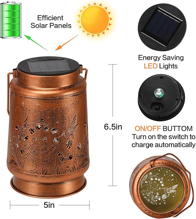 Cats Hummingbird Solar Lanterns Outdoor Waterproof Garden Decor Mothers Day Gifts for Mom Women Birthday Gifts Ideas Metal Bird Decorative LED for Patio Landscape Walkway Terrace Balcony Lawn Yard