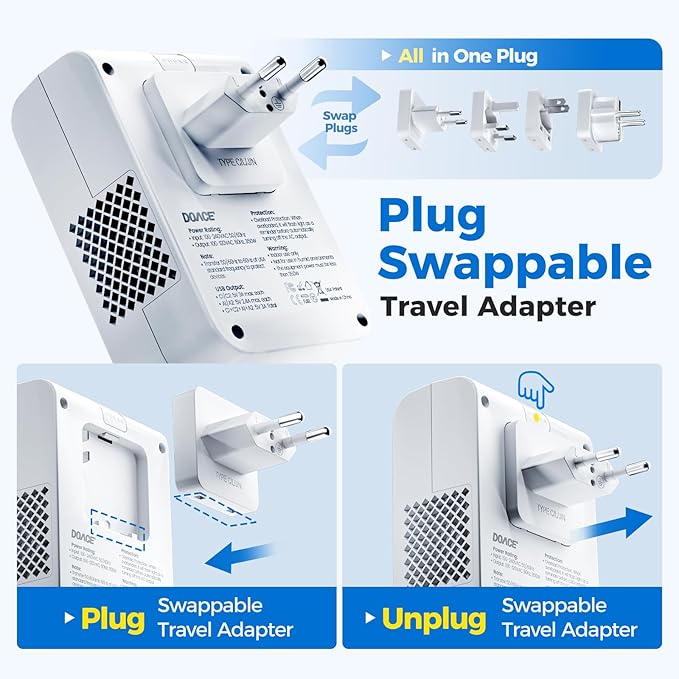 DOACE 220V to 110V Converter for European Travel - 6 in 1 350W Voltage Converter US to Europe, Power Converter Adapter Combo with PD Fast Chargers for Hair Straightener Shaver Toothbrush Laptop Phone